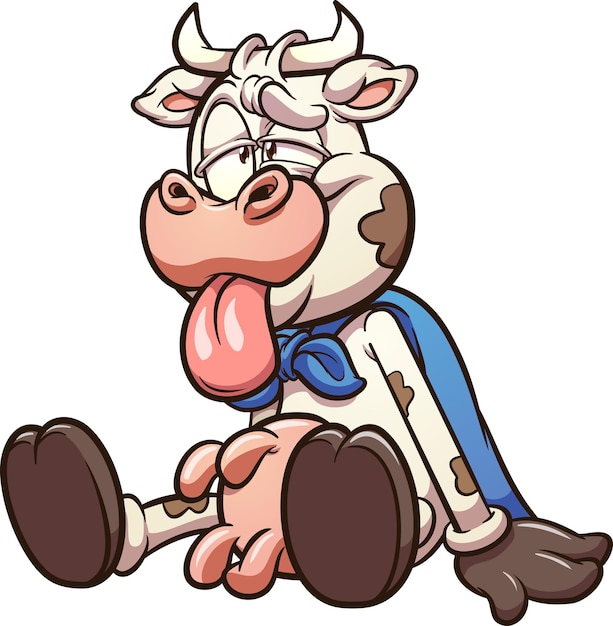 Vector sitting super cow with tired face