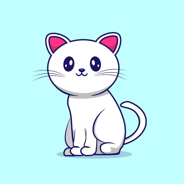 Sitting white cat icon cartoon illustration Animal concept