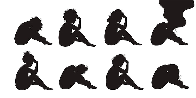 Sitting woman black silhouette flat illustration