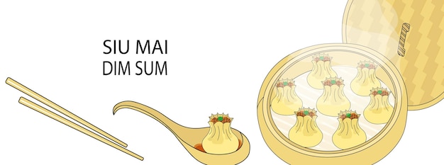 Siu mai dim sum gestoomde knoedels achtergrond vectorillustratie