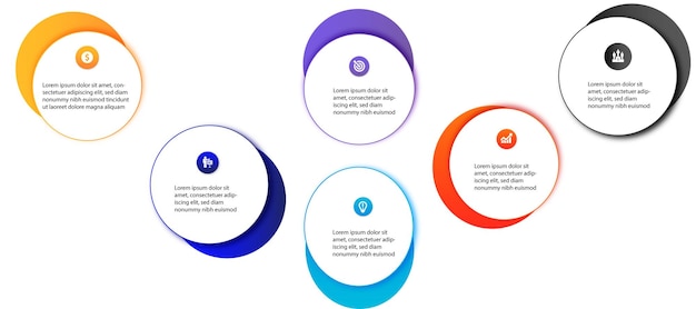 six 6 steps options circle timeline business infographic modern design template