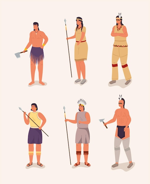 Vector six aborigines characters