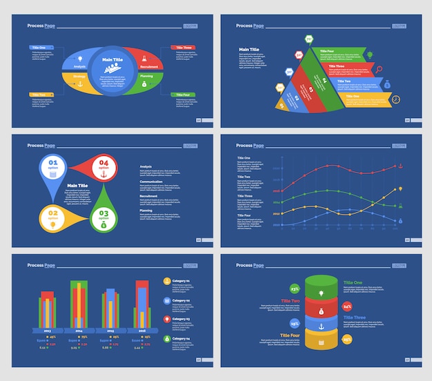 Vettore sei modelli di diapositive analytics