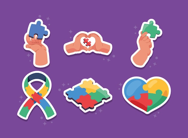 Vector six autism day icons