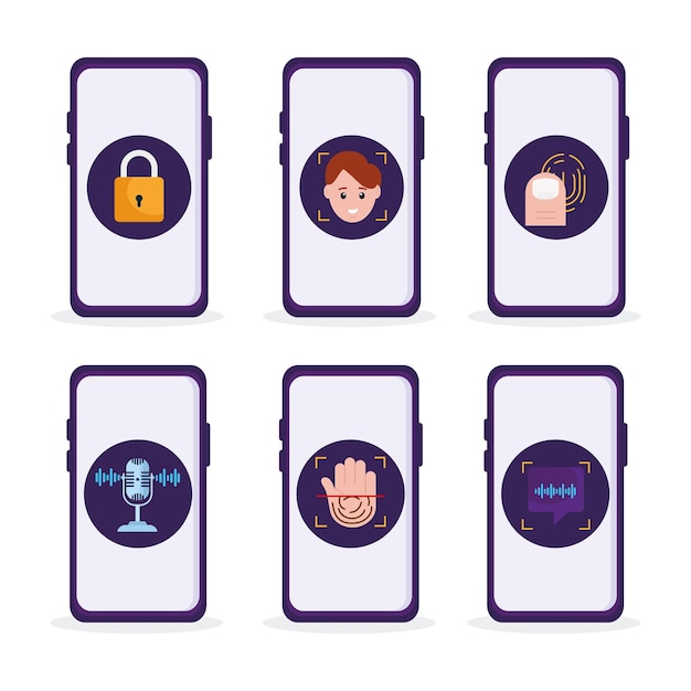 Vector six biometric verification icons