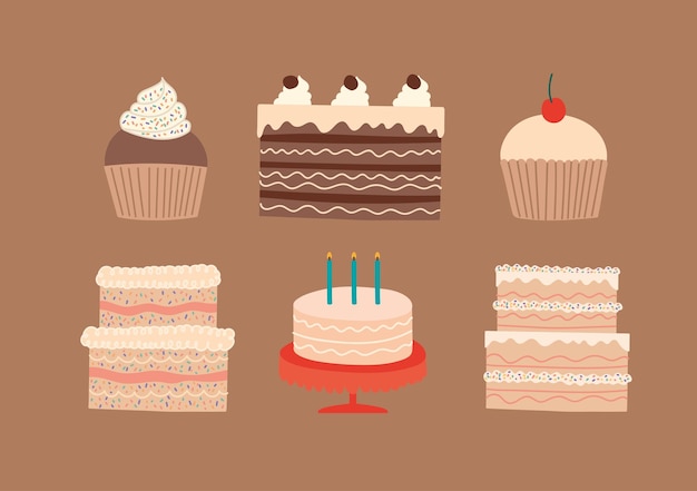 Six birthday cakes