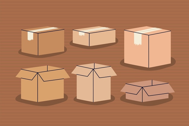 Six brown boxes