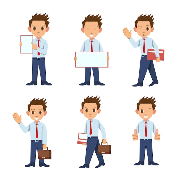 Vector six businessman with various poses and expressions