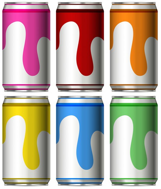 Six cans with different colors