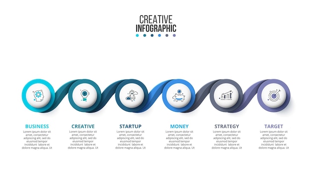 Six circles infographic timeline visualization data. template for business presentation.