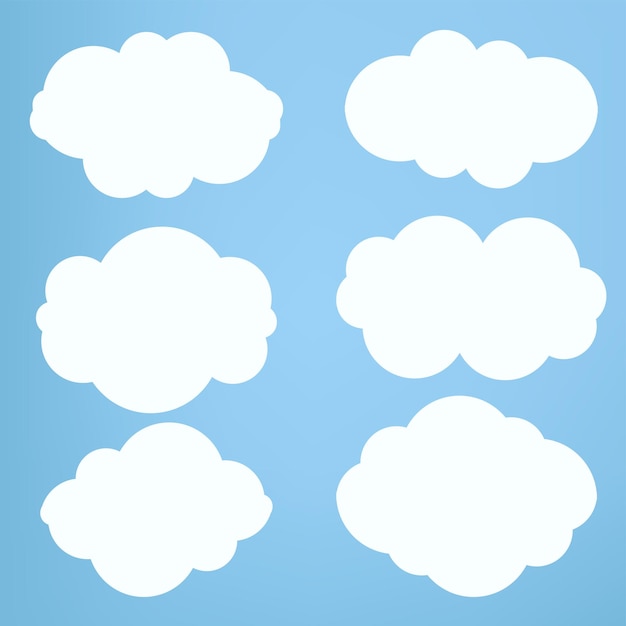 Vector six clouds element clouds caroon style in a flat design white cloud collection set of nine white