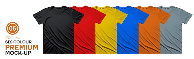 Шесть красочных пустых футболк Мокет набор коллекции Дизайн шаблон для рекламы Мужчины Изолированный берег