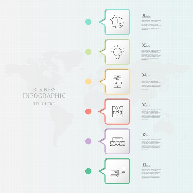 현재 비즈니스 개념에 대 한 6 개의 다채로운 상자 인포 그래픽 템플릿.