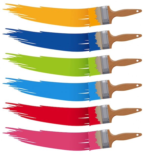 Vector six colors on different paintbrushes