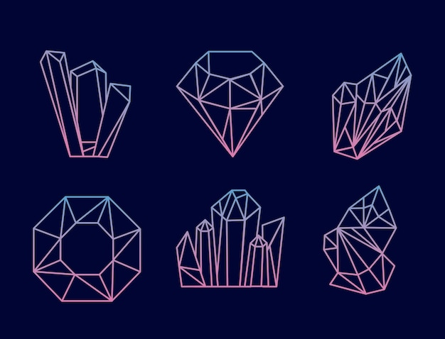 Vector six crystal gems luxury icons