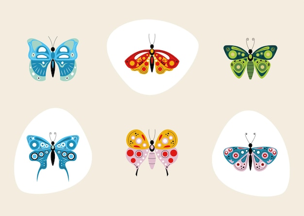 Vector six cute butterflies group