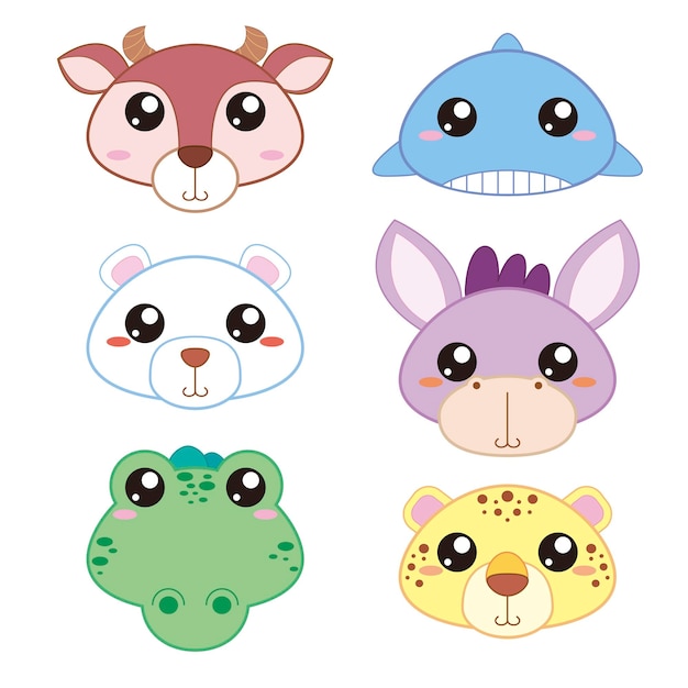 six cute cartoon animal head icons