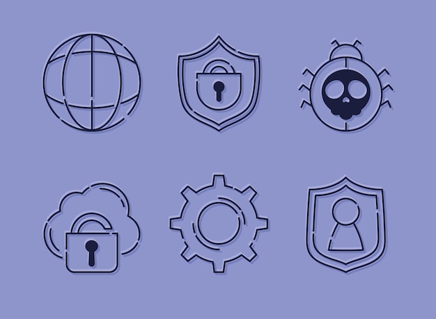 Vector six cyber security icons