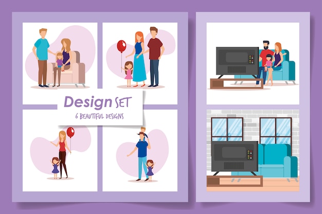 Six designs of members family scenes