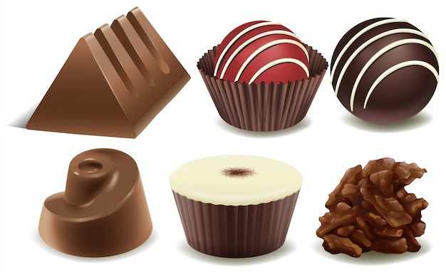 Вектор Шесть различных дизайнов шоколада