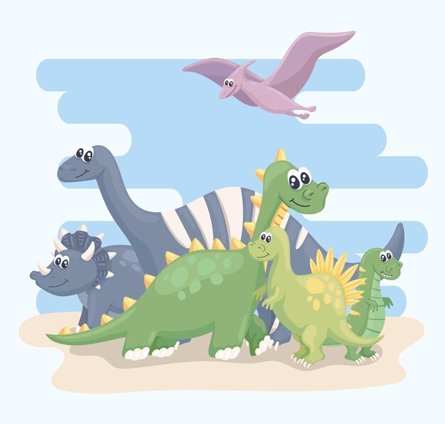 Six dinosaurs scene