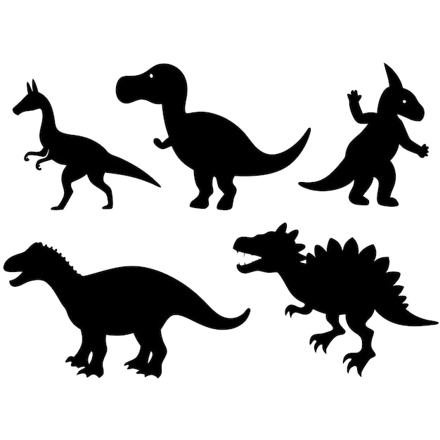 Vector six diverse dinosaur silhouettes in motion