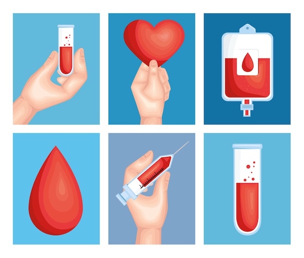 Vector six donor blood clipart set