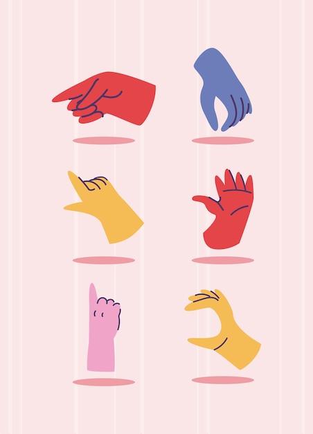 Vector six flat hands gesture