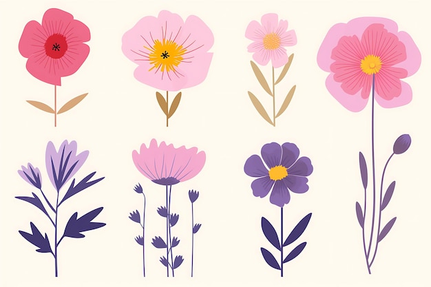 Vector six flower styles white background