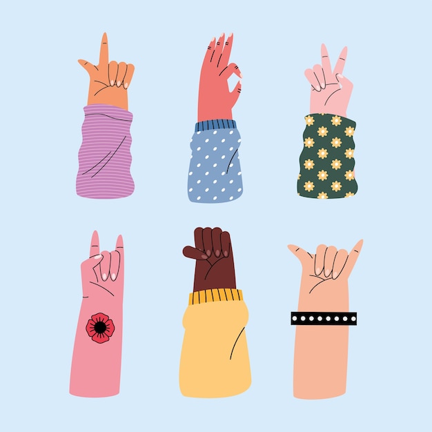 Vector six hands up icons