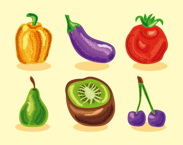 Six healthy food set icons