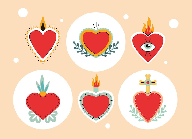 Six hearts love icons