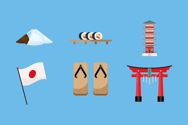 Six japan culture set icons