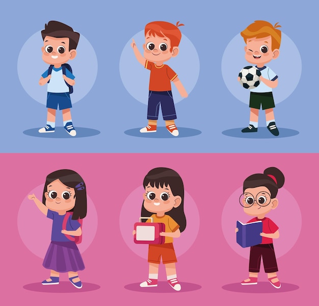 6 つの小さな学生の子供