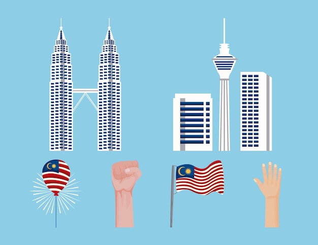 Vector six malaysia celebration set icons