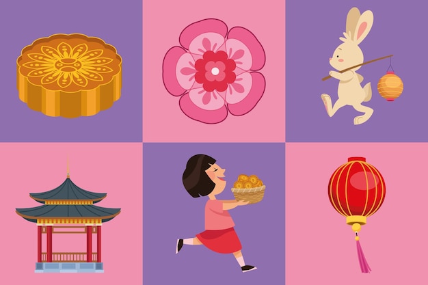 Vector six mid autumn festival icons