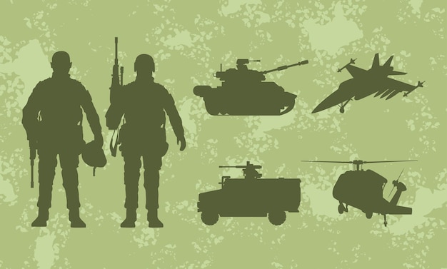 Vector six military weaponry silhouettes icons