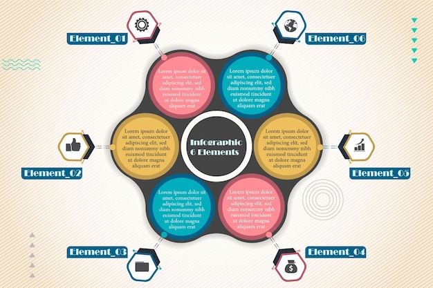 Modello di diagramma di processo della strategia a sei opzioni. dati aziendali