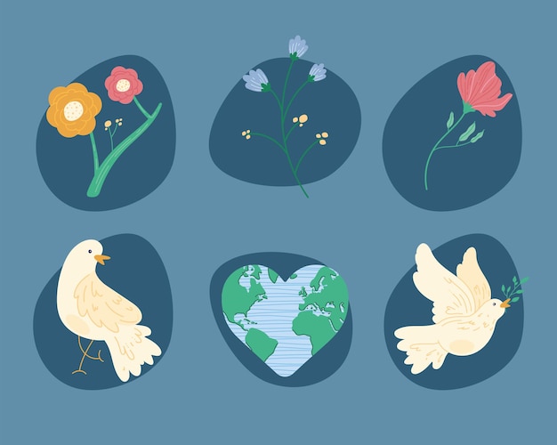 Six pacifism world set icons