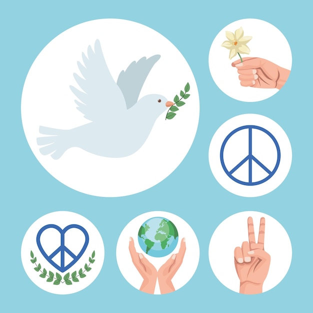 Vettore sei icone di pace