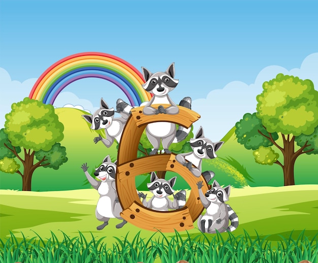 Six raccoons attached to number six