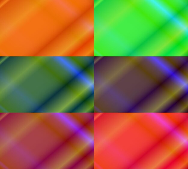 Six set of light neon abstract background with cross ray texture. golden, dark green, yellow and red