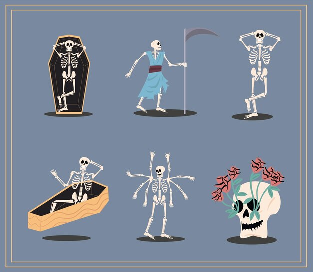 Vector six skeletons illustrations