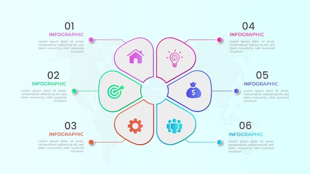 벡터 6단계 현대 비즈니스 infographic 다이어그램