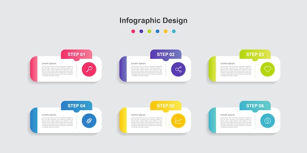 6 つのステップ カラフルな抽象的なビジネス インフォ グラフィック テンプレート