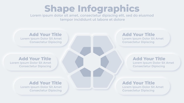 Six steps infographic neumorphic business presentation slide template