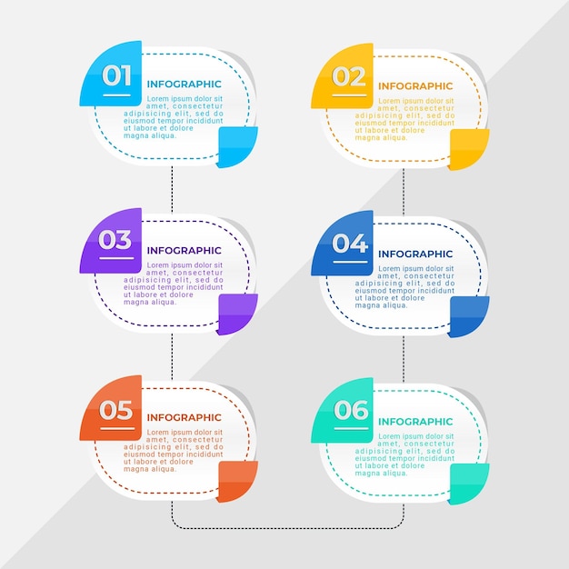 Vettore design moderno del modello di infografica aziendale in sei passaggi per il grafico delle informazioni