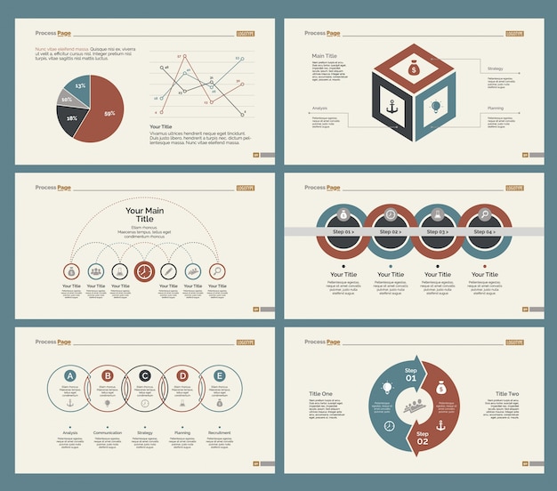 Six strategy diagrams slide templates set