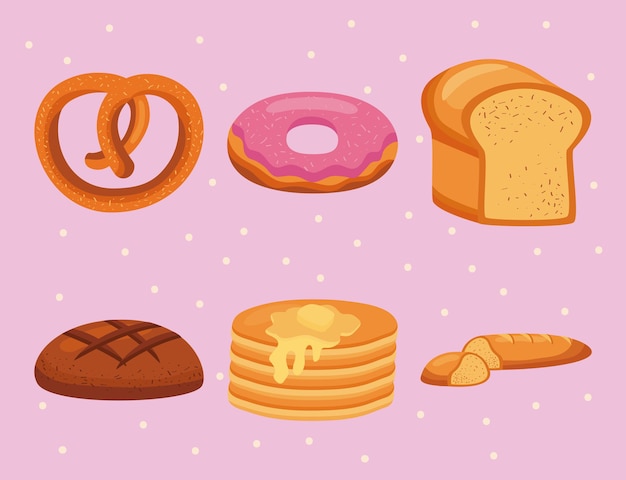 Six sweet pastry icons