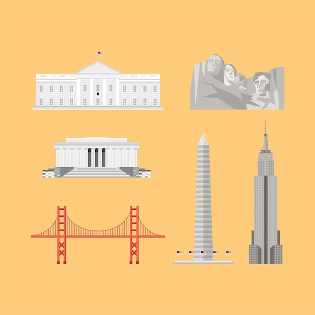 Vector six usa set monuments landmarks